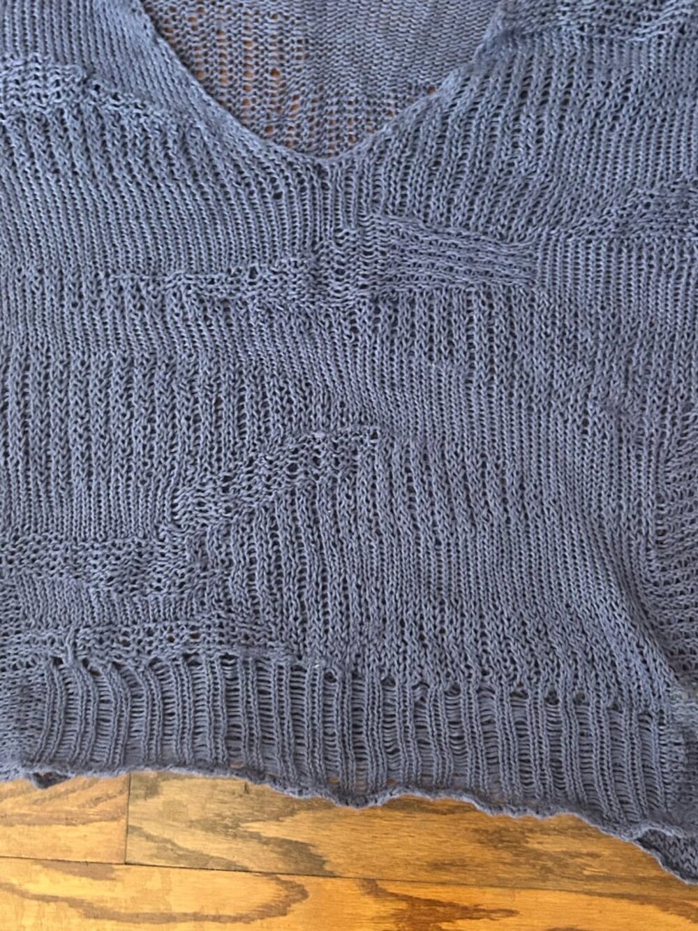 Eileen Fisher Blue Angel Cotton Metallic Stitch Crochet Sweater Top Size Small - Picture 5 of 13